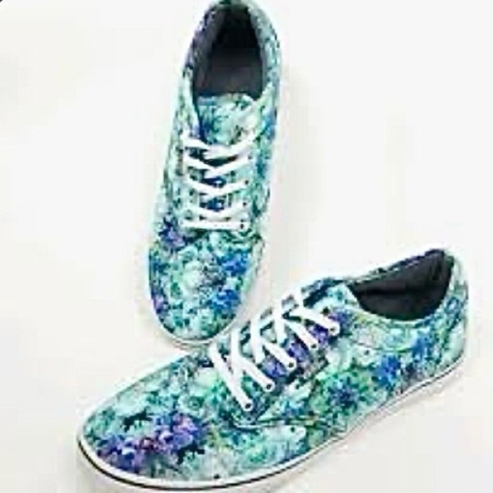 Floral Canvas Sneakers - Blue and Green